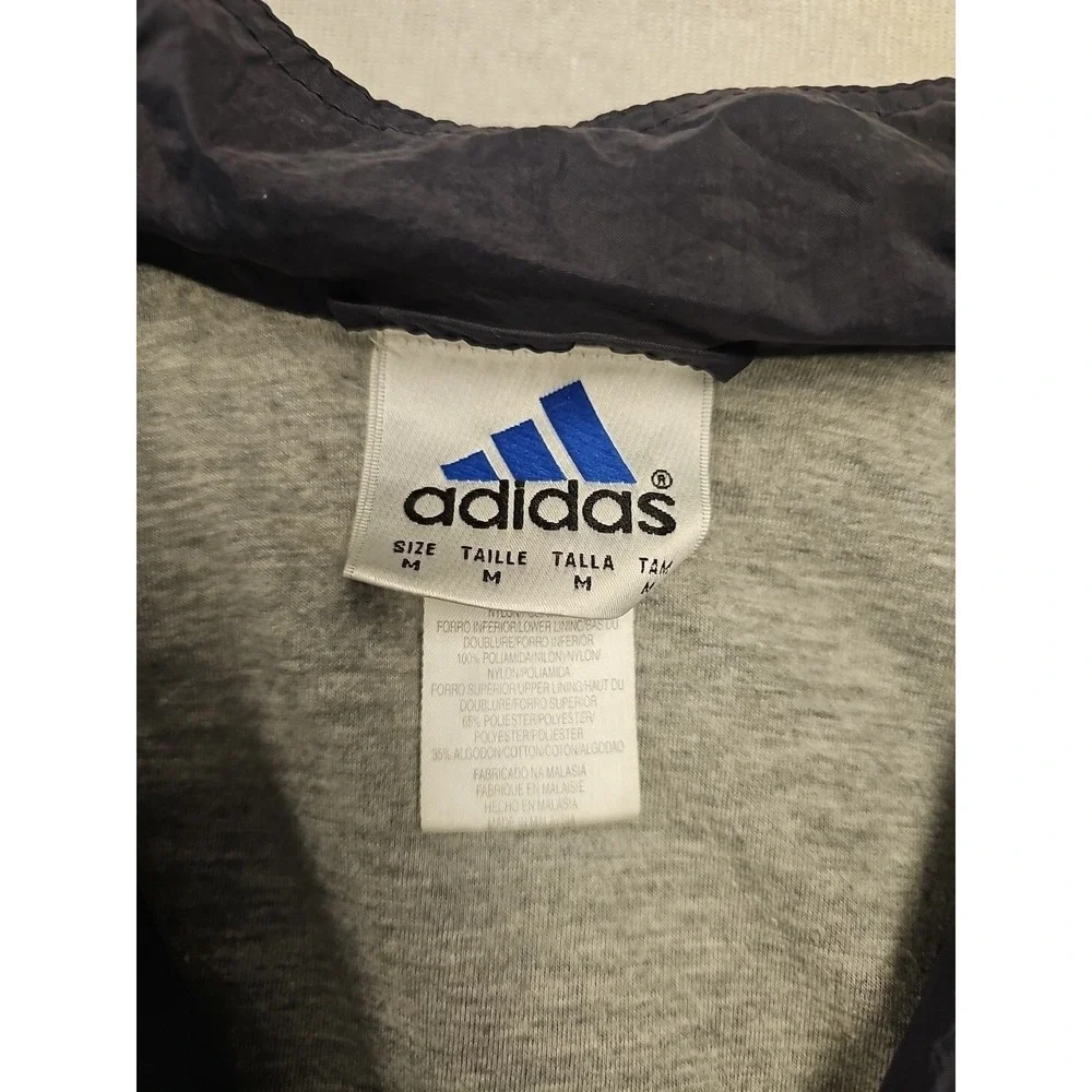 Vintage Adidas Windbreaker Navy Blue Yellow Stripes Full Zip Jacket‎ Mens Medium